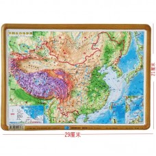 3D Map of China, physical, Mount on wooden edge