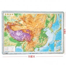 3D Map of China, physical, Mount on wooden edge