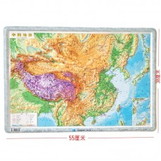 3D Map of China, physical, Mount on wooden edge